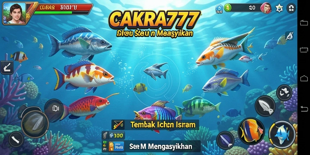Tampilan layar gameplay CAKRA777 saat menangkap ikan.