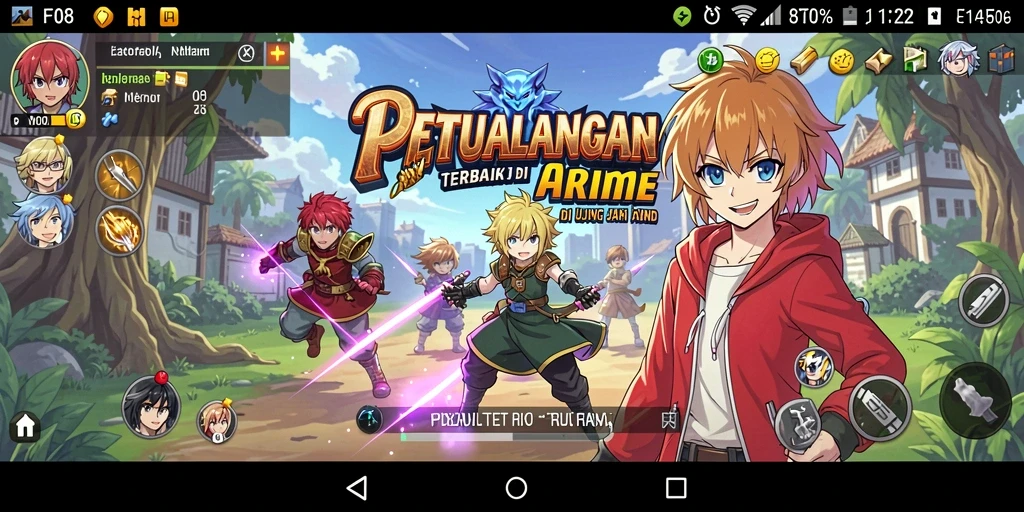 Tampilan gameplay F08 dengan aksi karakter anime yang seru.