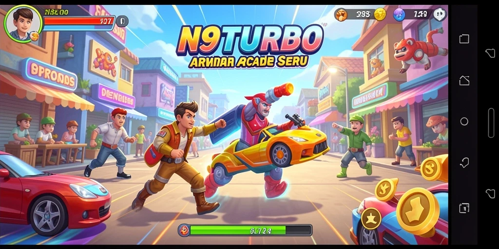 Tampilan gameplay penuh aksi di N9TURBO.