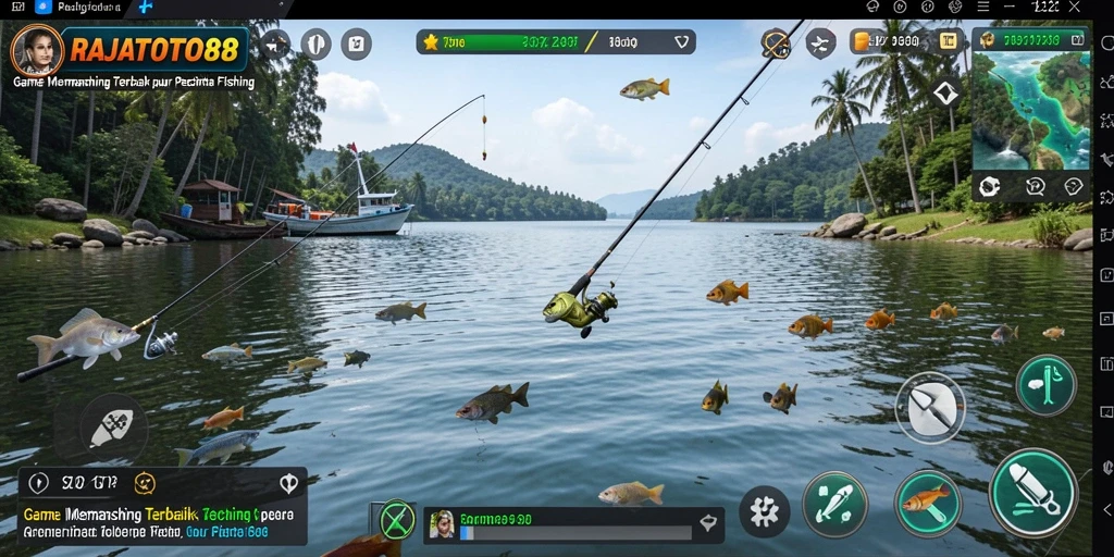Tampilan gameplay menegangkan saat menangkap ikan besar di RAJATOTO88.