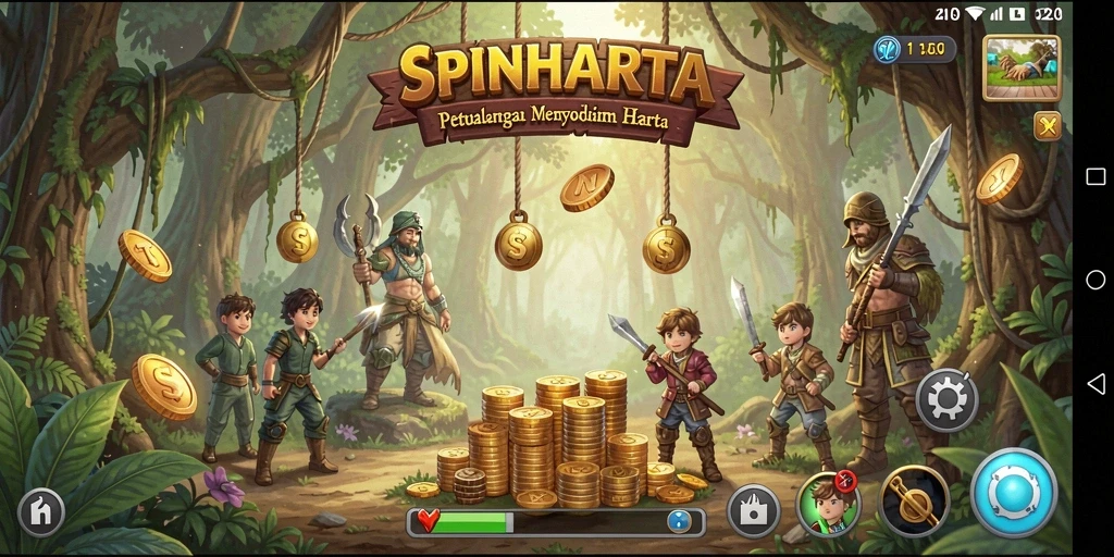 Screenshot gameplay SPINHARTA menampilkan aksi petualangan yang mendebarkan.