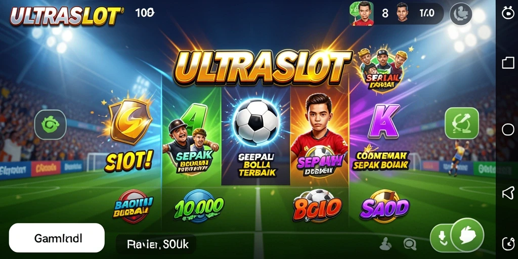 Tampilan gameplay ULTRASLOT dengan tema sepak bola yang menarik.