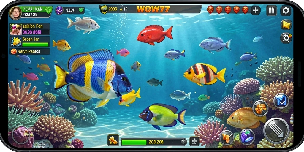 Tampilan gameplay menembak ikan yang seru dan interaktif.